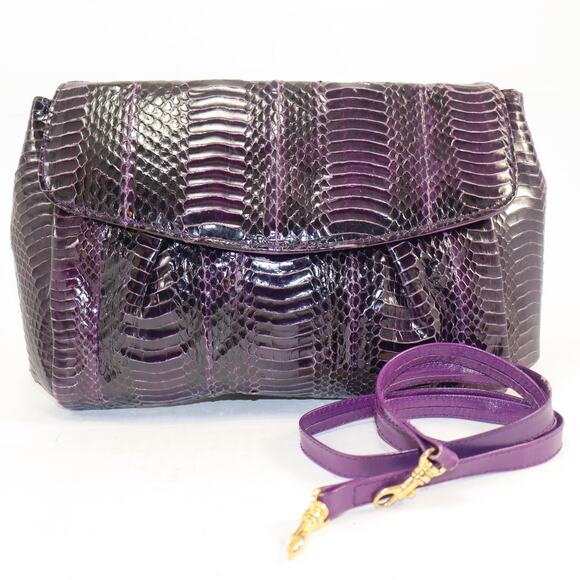 Vintage J. Renee Purple Snakeskin Clutch Crossbody Bag w/ Strap Evening Purse - Picture 1 of 7